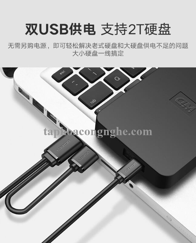 Ugreen 10346 0.5M màu Đen Cáp sạc truyền dữ liệu USB 2.0 sang MICRO USB có trợ nguồn USB US107 30010346